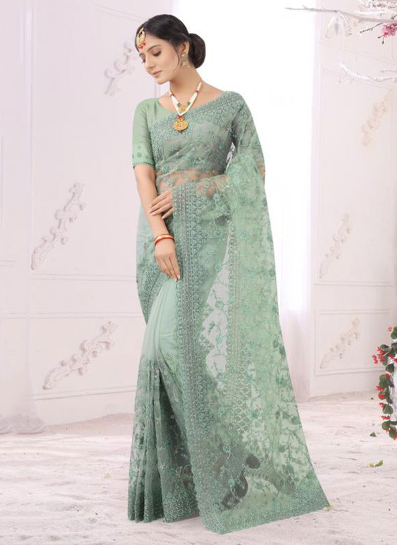 Nari Taarif Latest Fancy Heavy Resham Coding With Embroidesy Work With Zarkan Stone Designer Net Saree Collection